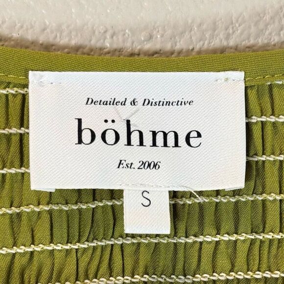 NWOT Bohme Smocked Tiered Chartreuse Lined Ruffle Maxi Dress Women's Small - Picture 5 of 12